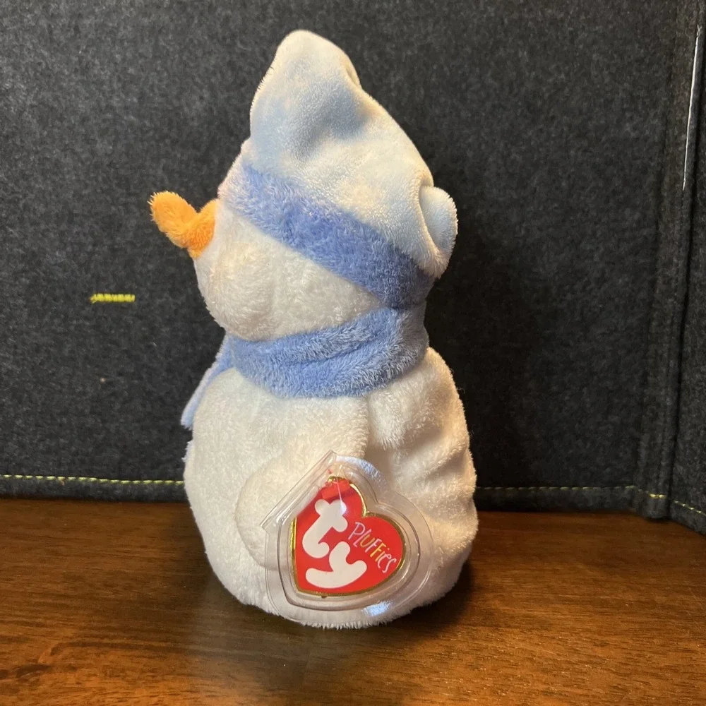 Ty Pluffies WINDCHILL Snowman Blue White Orange Carrot Nose Plush‎ Bean Bag 8